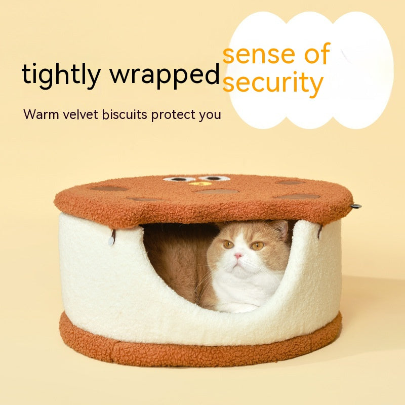 Multifunctional Sandwich Biscuit Shape Semi-closed Cat Nest