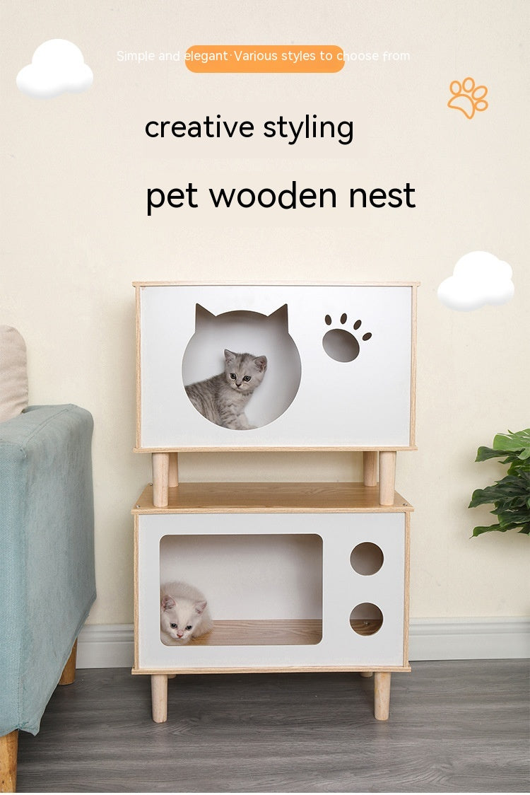 Creative Modeling Pet Wooden Nest Solid Wood Cat Nest Pet Cat Bedside Table