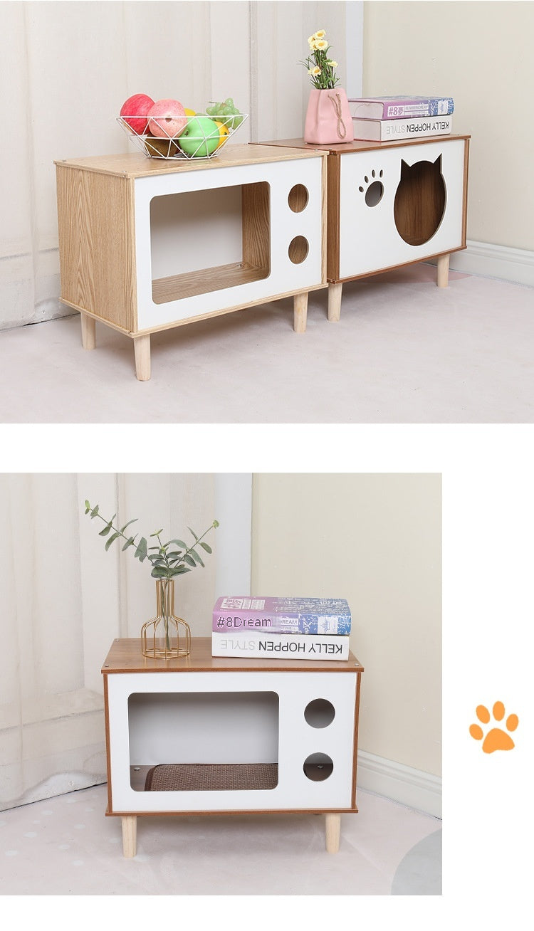 Creative Modeling Pet Wooden Nest Solid Wood Cat Nest Pet Cat Bedside Table