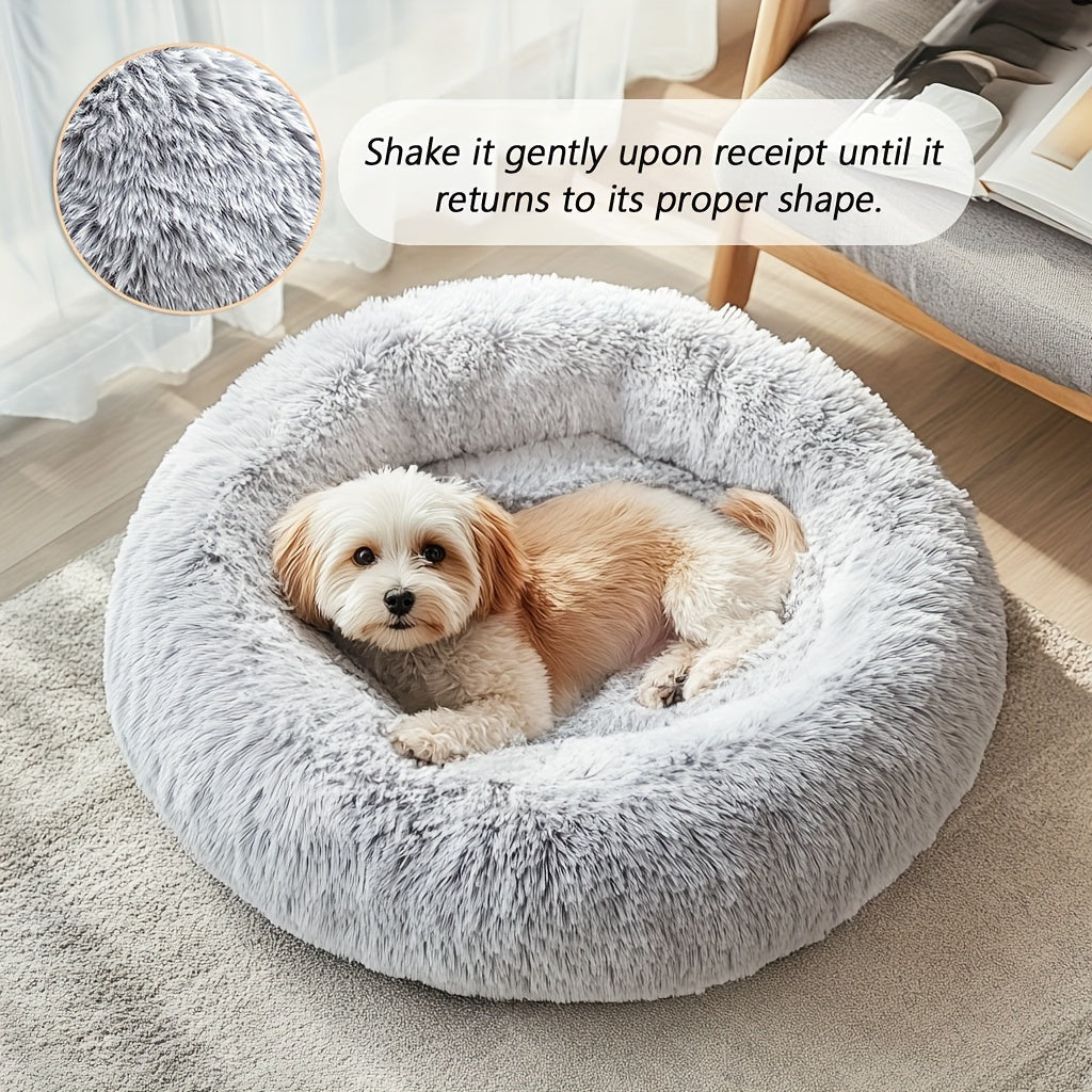 Calming Dog & Cat Bed, Donut Cuddler Warming Cozy Soft Round Bed