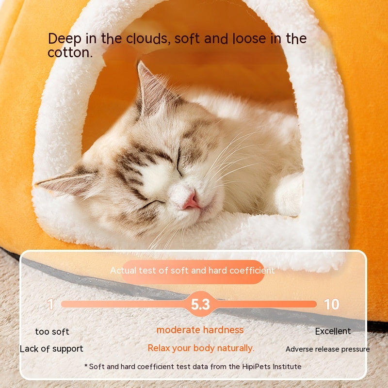 Winter Warm Thickened Persimmon Large Space Capacity Semi-enclosed Cat Nest