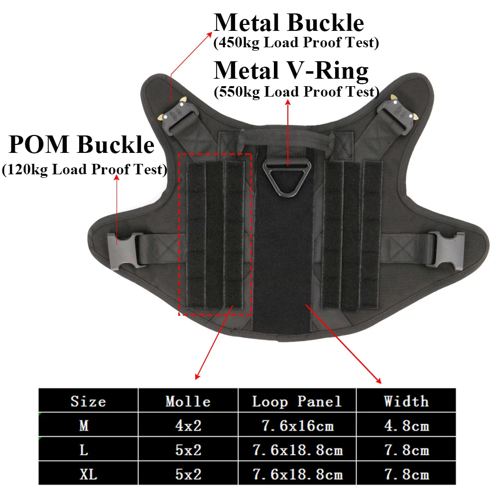 Tactical Dog Harness with MOLLE, Quick-Release, and Dual Leash Clips