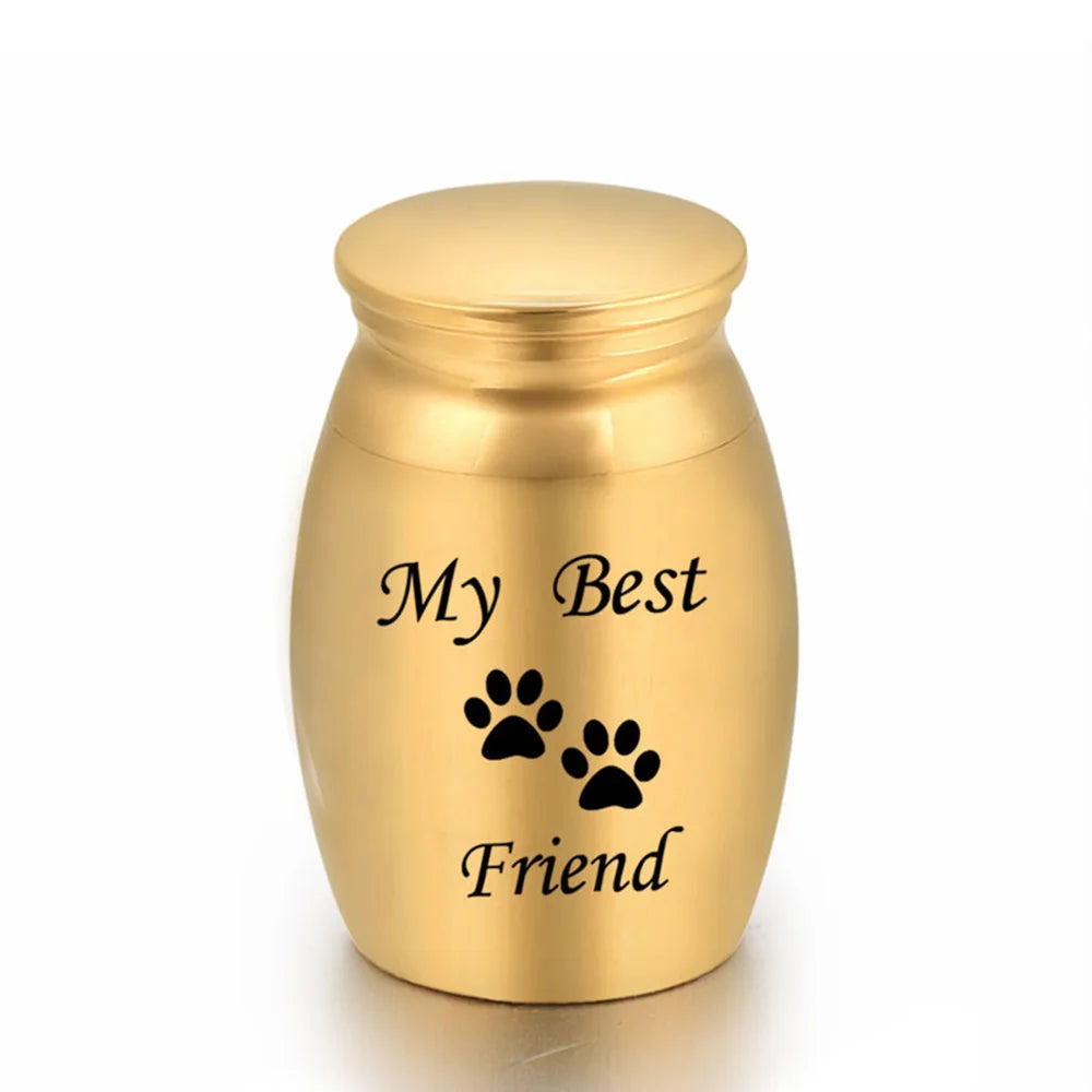 Double Heart-Shaped Paw Print Memorial Urn – Metal Pet Ash Casket for Dog and Cat Cremation | Jewelry-Style with Screw Cover, Easy to Open