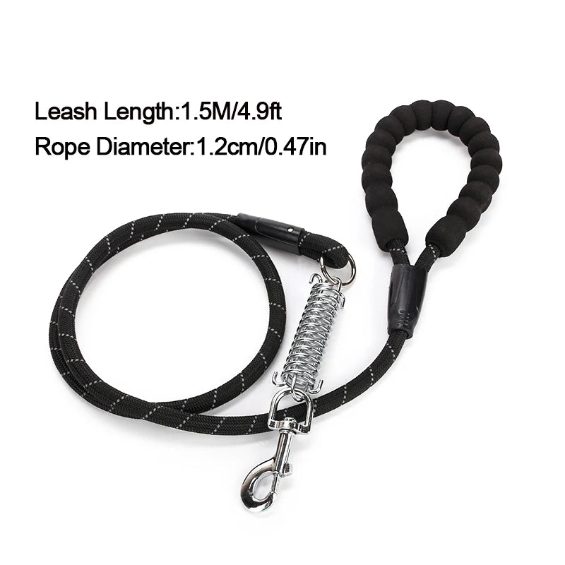 Reflective Nylon Dog Leash with Buffer Spring - Heavy Duty No-Pull, 150cm