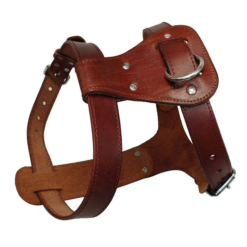 Genuine Leather Dog/Cat Harness - Brown, Adjustable & Durable