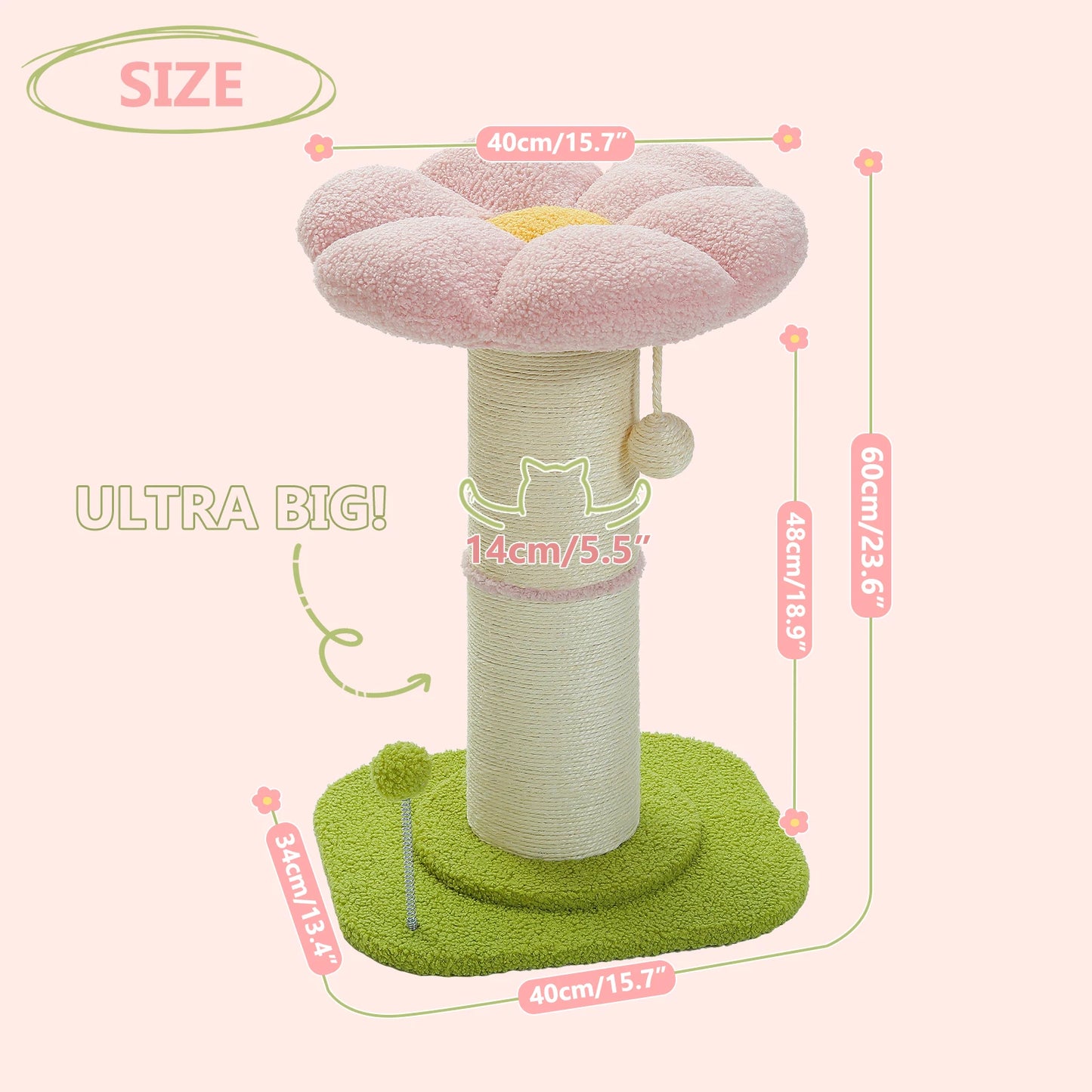 Road Flower Cat Scratching Post with Sisal and Play Balls – Double Tier