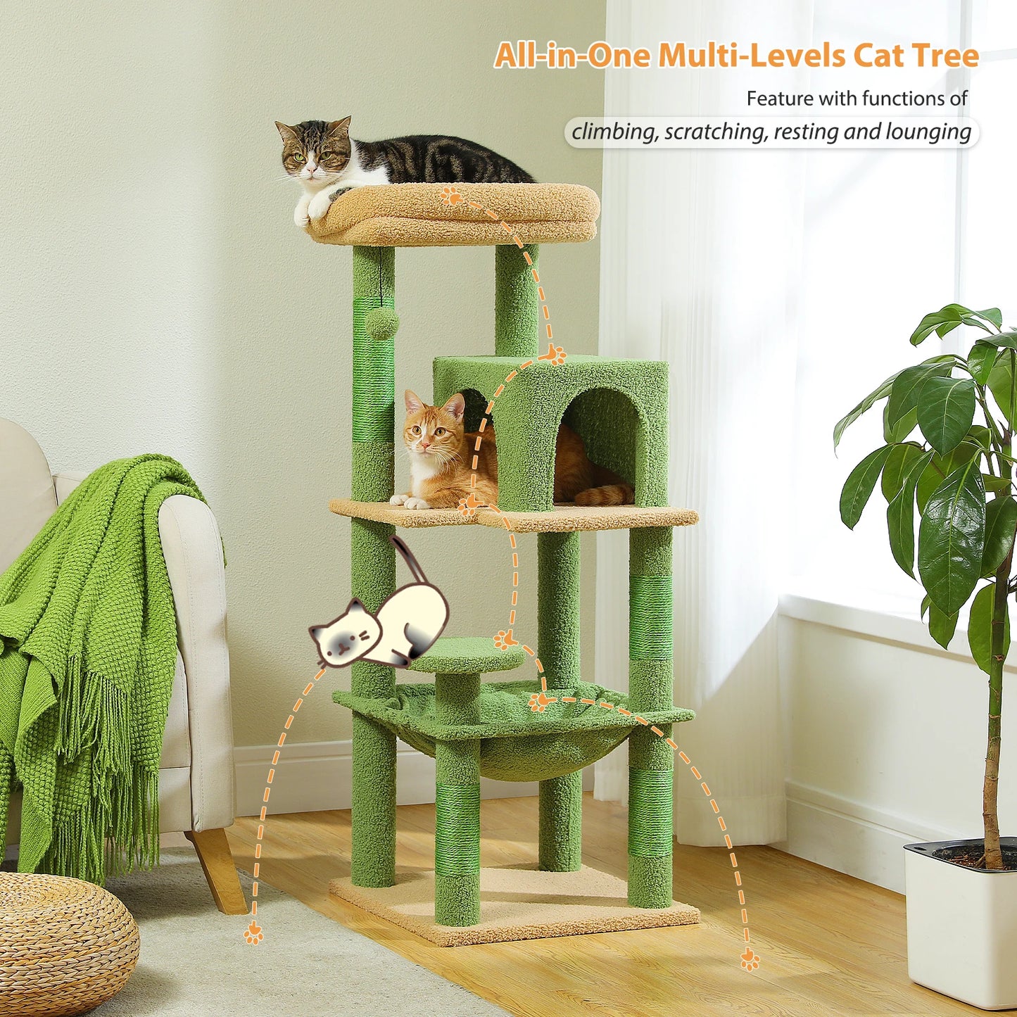 Multi-Level Cat Tree with Hammock & Scratching Posts – Indoor Cat Tower