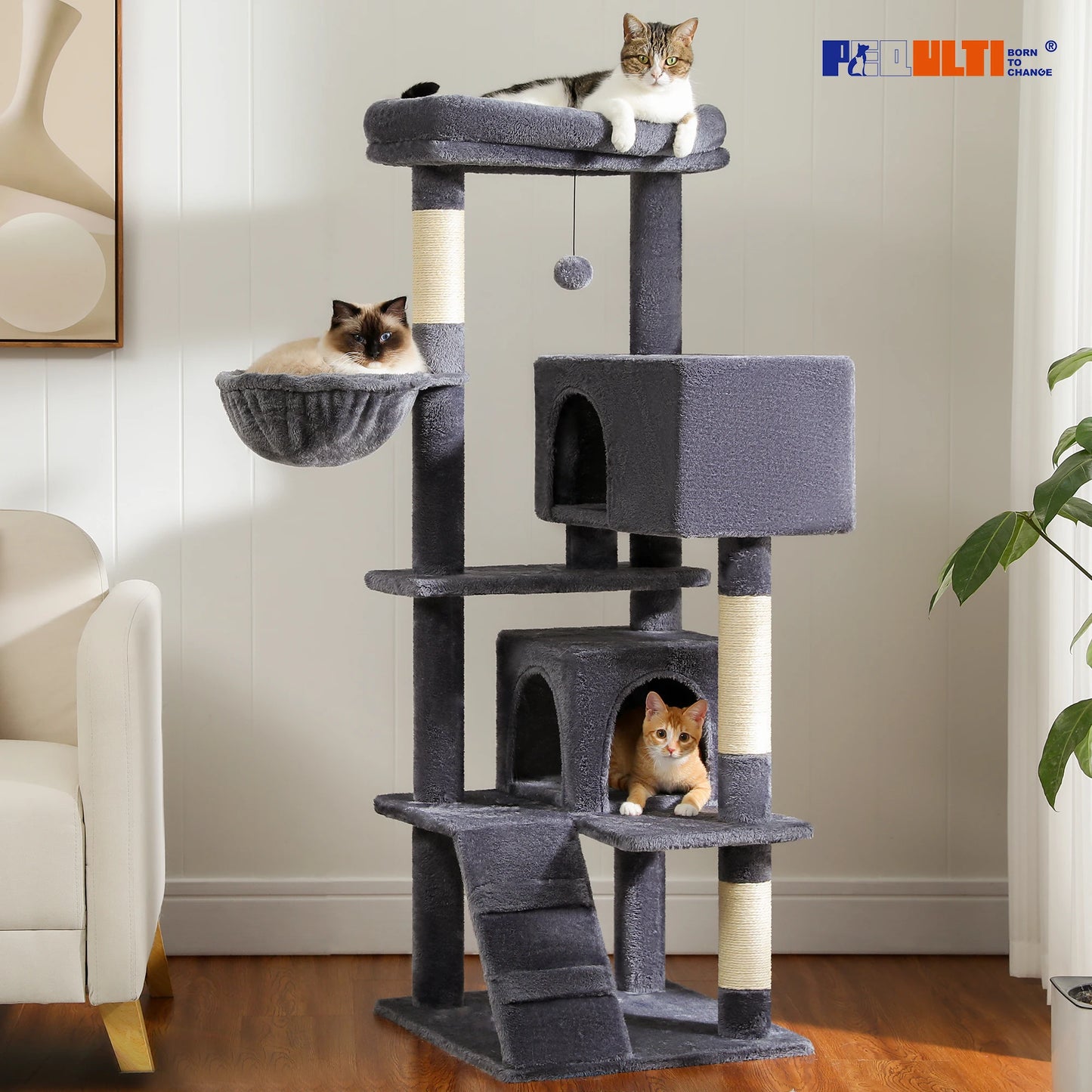 Cat Multi-Level Luxury Cat Tree Tower – 5-Layer Cat Condo with Scratching Posts