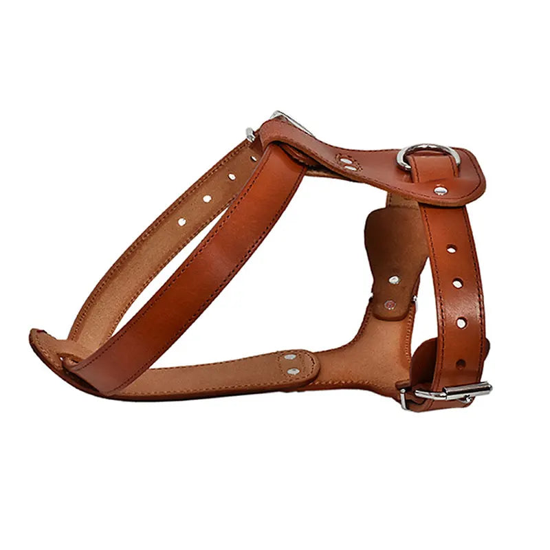 Genuine Leather Dog/Cat Harness - Brown, Adjustable & Durable