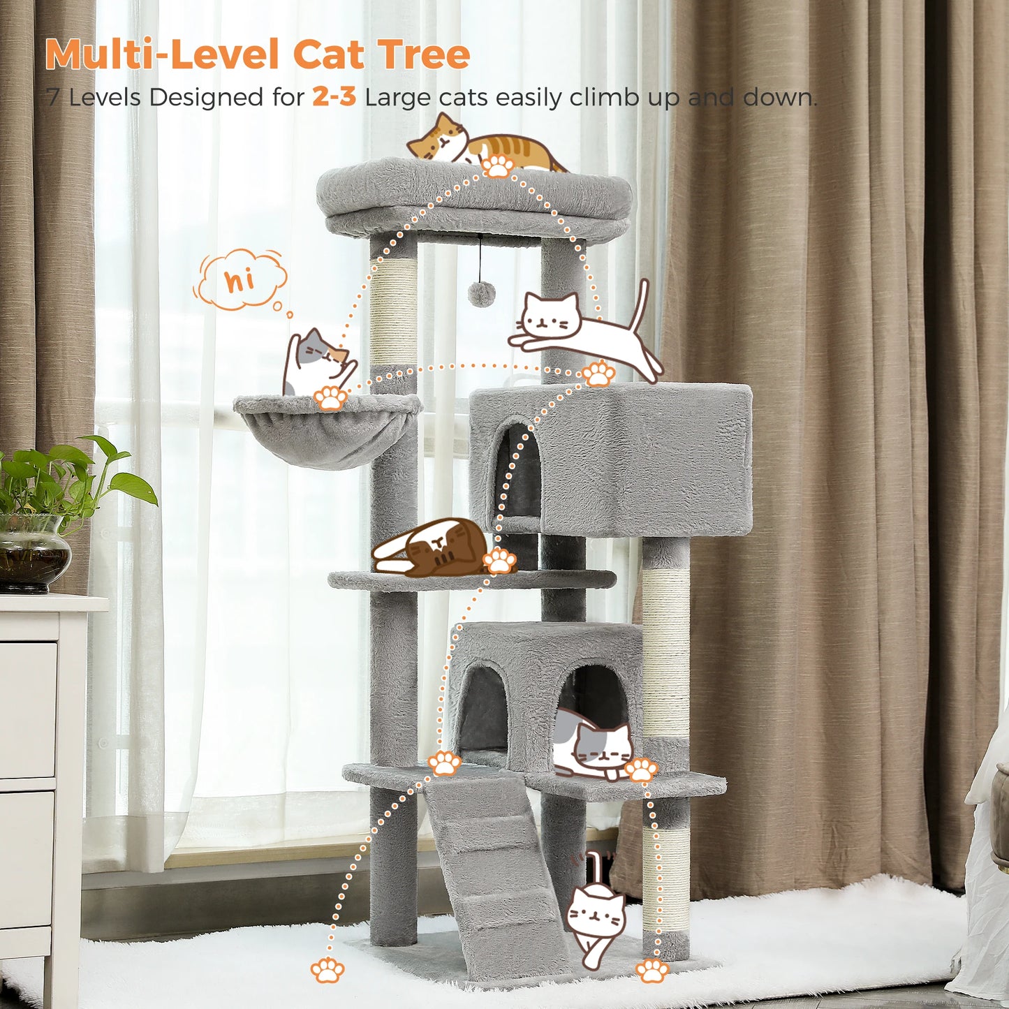 Cat Multi-Level Luxury Cat Tree Tower – 5-Layer Cat Condo with Scratching Posts