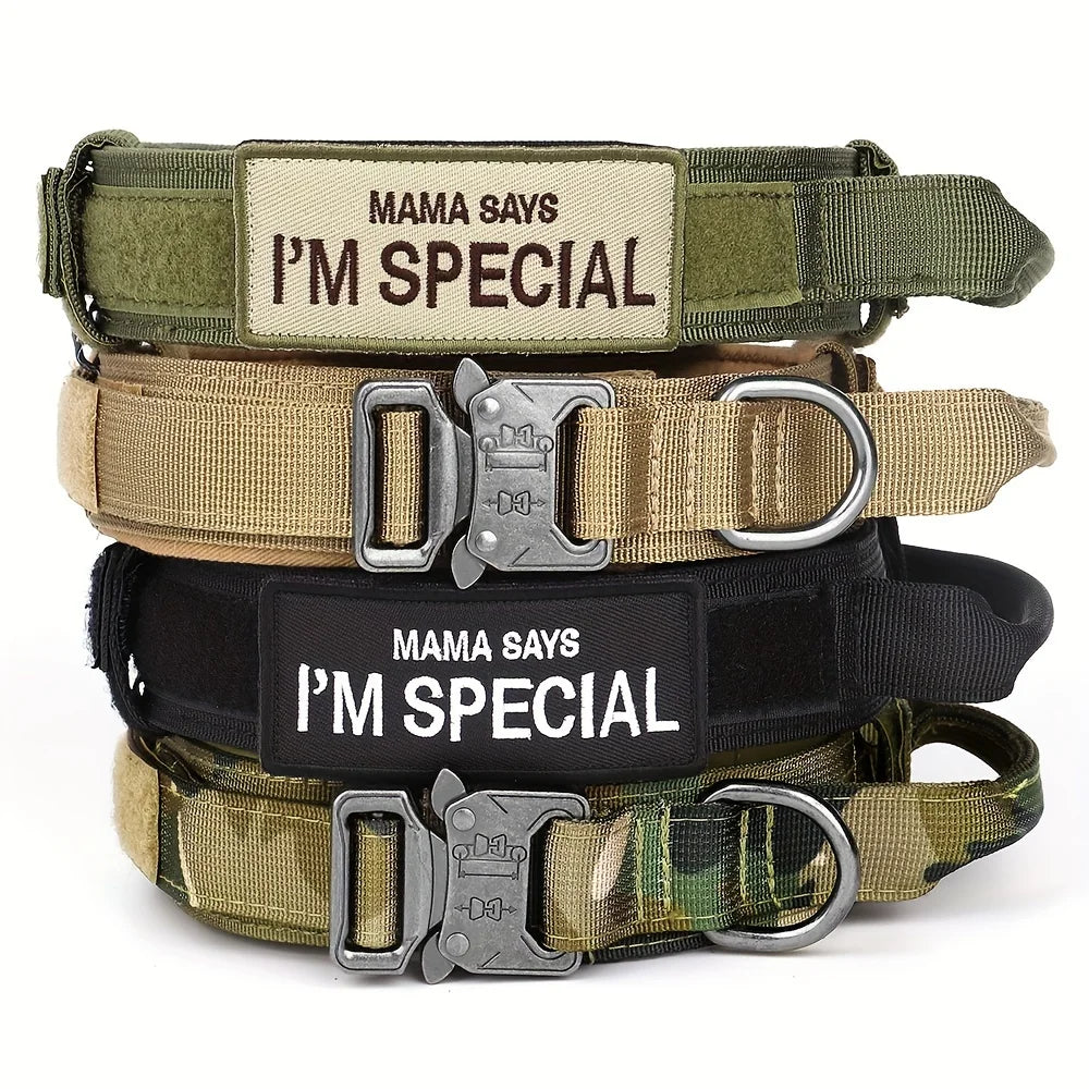 Heavy Duty Tactical Dog Collar with Handle - Military K9 Collar with Patch for Training & Outdoor Walking, Ideal for Medium & Large Dogs