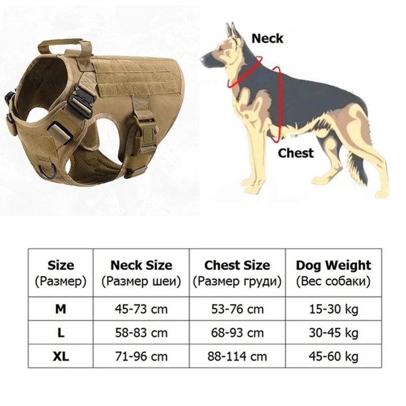 Tactical Dog Harness with MOLLE, Quick-Release, and Dual Leash Clips