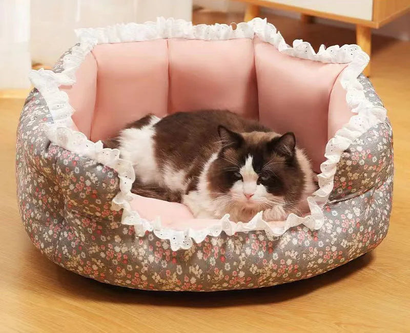 Round Plush Dog & Cat Bed – Soft, Warm Nest for Small Pets