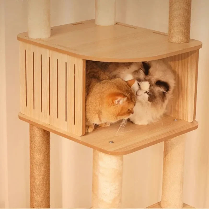 5-Layer Wooden Cat Scratching Post – Multi-Tier Climbing Tower for Cats