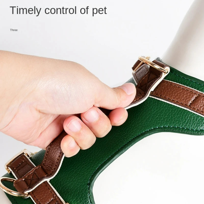 New Fashion High-End Leather Dog Harness with Adjustable Handheld Rope – Perfect for Medium & Large Dogs, Outdoor Accessories