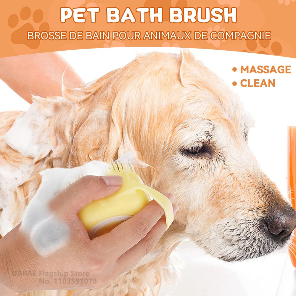 Soft Silicone Pet Bathing Brush Pet Massage Shampoo Dispenser Rubber Bristle Grooming Tool for Dogs Cats