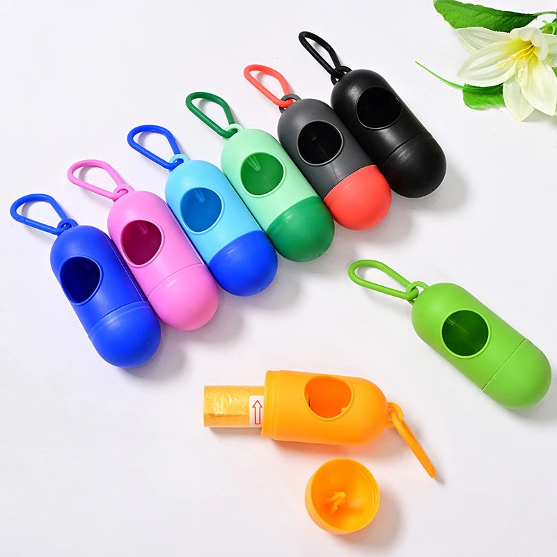 1 pcs Capsule-Shaped Dog Poop Bag Dispenser with Buckle – Hands-Free Waste Bag Holder