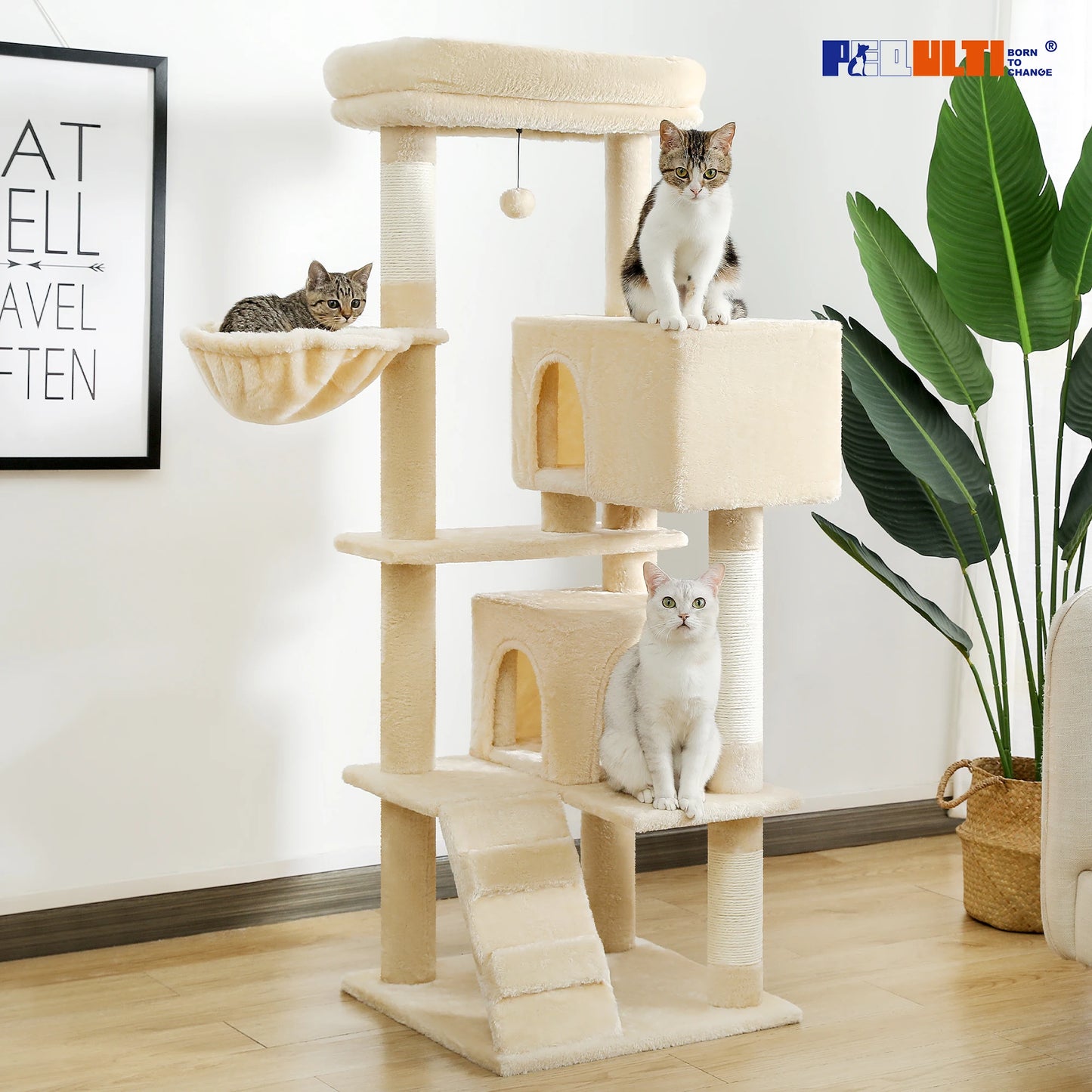 Cat Multi-Level Luxury Cat Tree Tower – 5-Layer Cat Condo with Scratching Posts