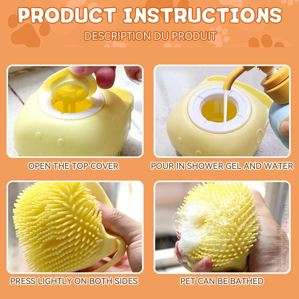 Soft Silicone Pet Bathing Brush Pet Massage Shampoo Dispenser Rubber Bristle Grooming Tool for Dogs Cats