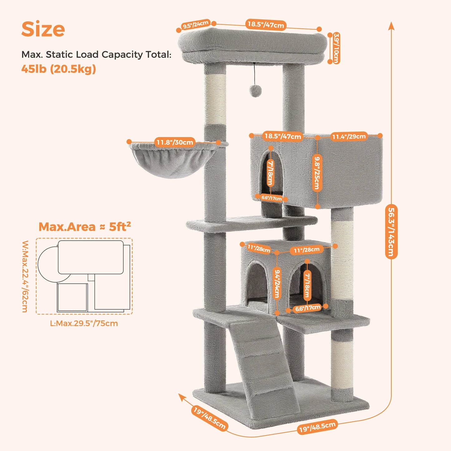 Cat Multi-Level Luxury Cat Tree Tower – 5-Layer Cat Condo with Scratching Posts