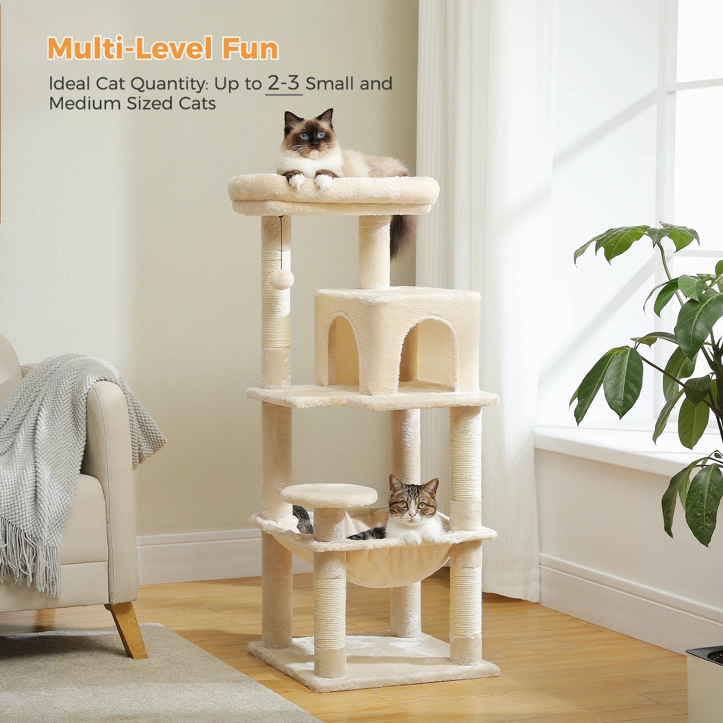 Multi-Level Cat Tree with Hammock & Scratching Posts – Indoor Cat Tower