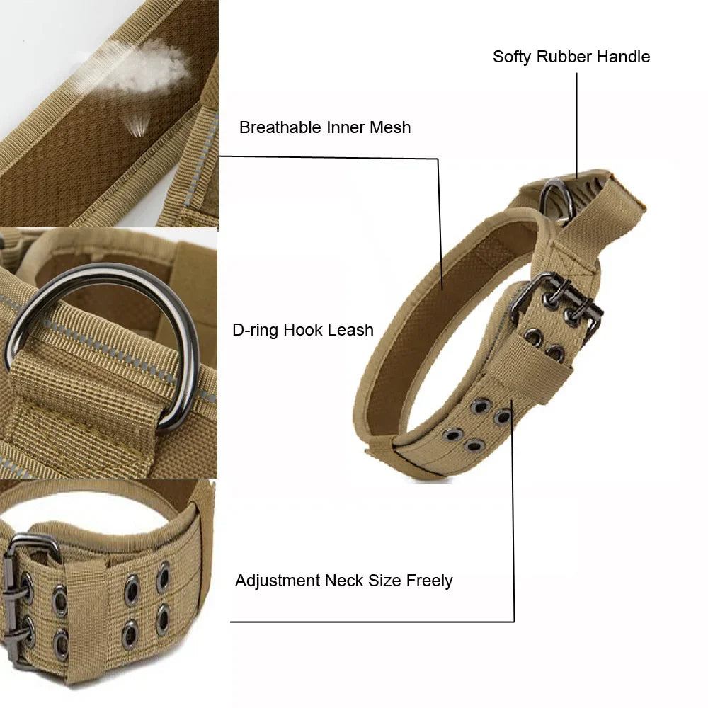 Tactical Dog Collar with Handle - Heavy Duty Nylon Military Collar for Large and Medium Breed Dogs