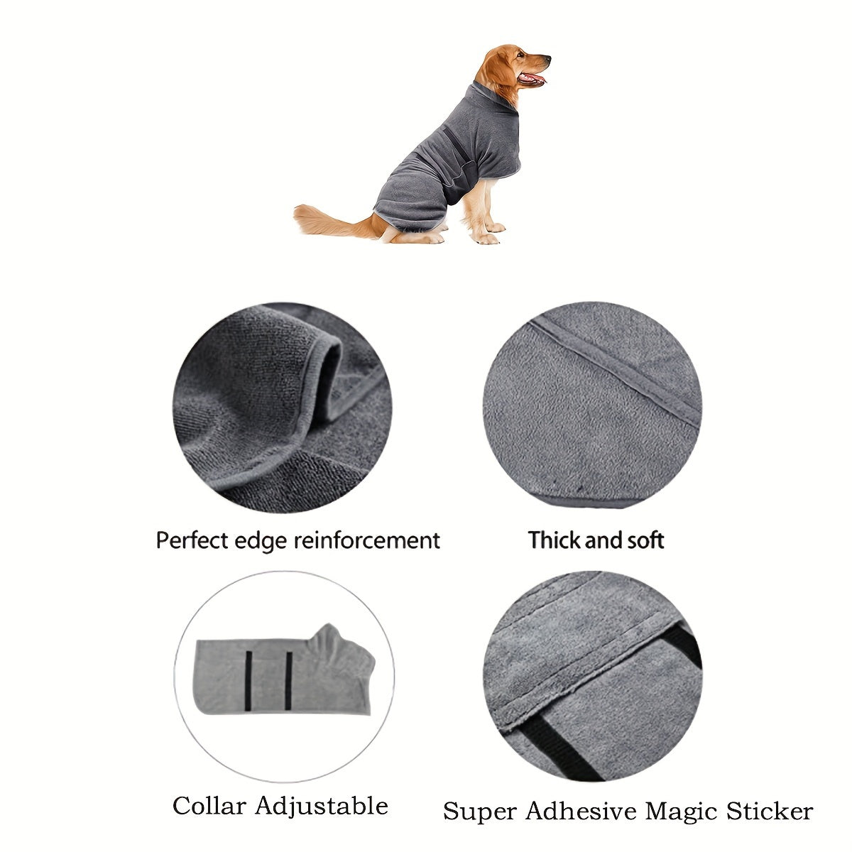 Hondenbadjas Handdoek - Super Absorberend, Snel Droog met Verstelbare Halsband &amp; Magische Sticker voor Honden &amp; Katten